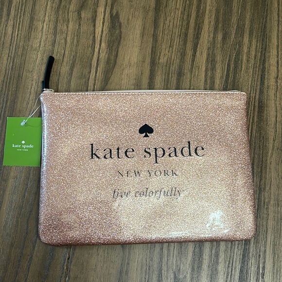 kate spade Handbags - Kate Spade Vinyl Makeup Catch All Pouch Rose Gold Glitter